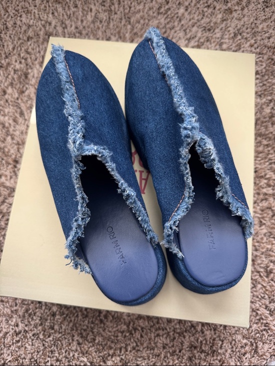 FARM Rio Shoes - FARM Rio Frayed Denim Slip-On Mules - Dark Blue